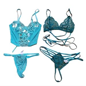 BUNDLE-2 Elegant Lace Lingerie Set One Turqouise & One Forest Green Size S